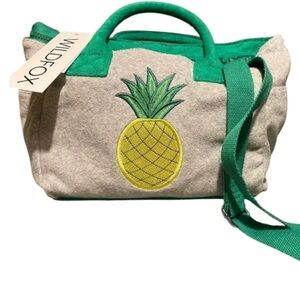 Wildfox pineapple small tote bag NWT. Cotton / poly. Grey, green and yellow.